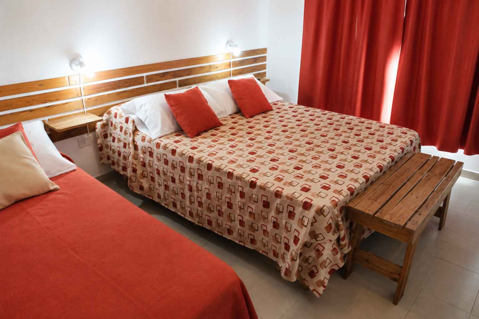 One-bedroom apartment with red accents