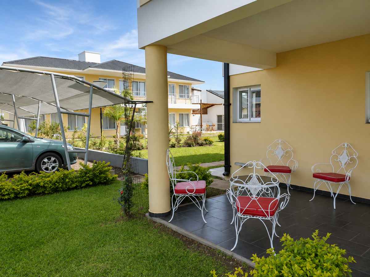 Outdoor seating under the covered patio